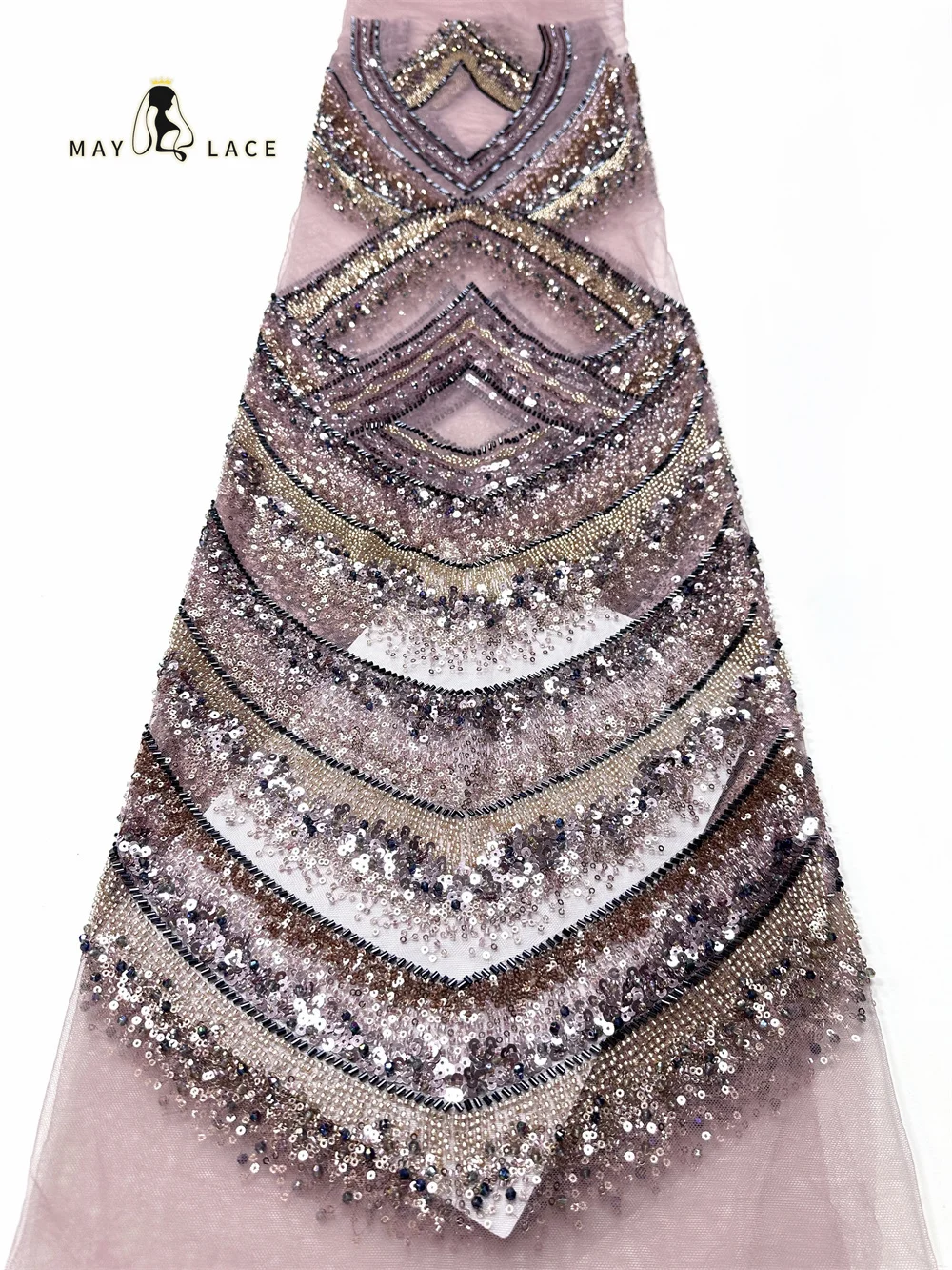 

African Heavy Beaded Lace Fabric 2026 High Quality 5 Yards Nigerian Sequins Tulle Lace Fabric Material For Wedding Party Dress