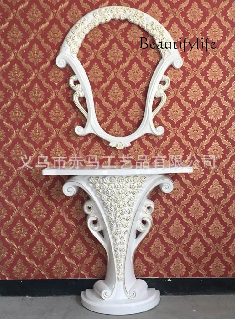 

French retro entrance table home decoration desk partition cabinet dresser gold and silver foil antique table