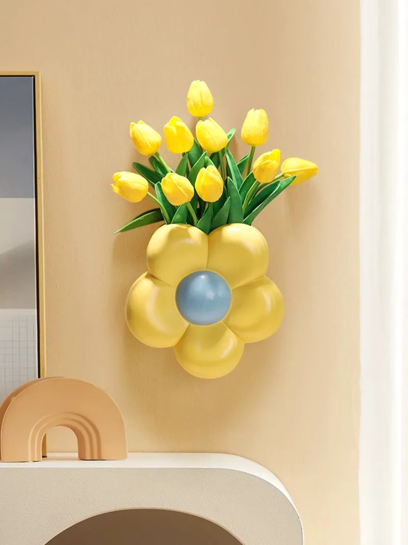 

Cream Style Three-dimensional Flower Wall Decoration Flower Arrangement Wall Hanging Vase Set Living Room Porch Background