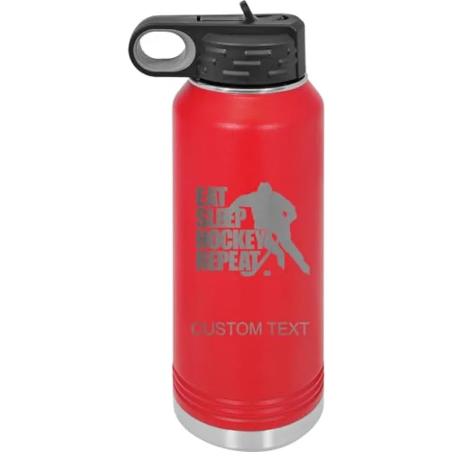 Hockey eat sleep repeat, Personalized Custom Engraved Double Wall Vacuum Hot/Cold Drinks Insulated Stainless Steel Boys/Girls S