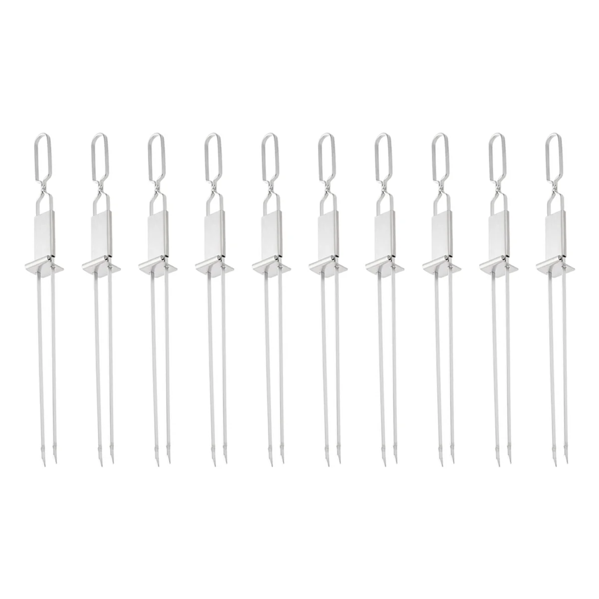 Stainless Steel Double Needle Barbecue Skewers with Self Push Plate Barbecue Forks Outdoor BBQ Accessories Tools 10pcs