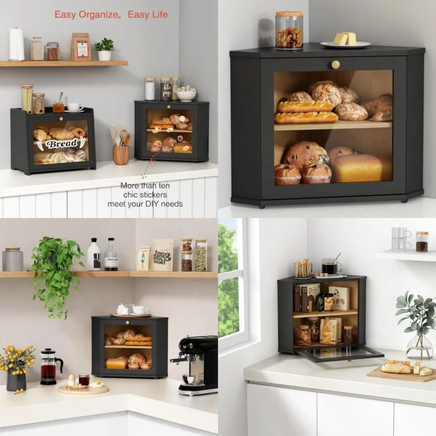 

Corner Bread Box for Kitchen Countertop, Bread Storage Container for Homemade Bread, Two Layer Breadbox under Cabinet Mount, La