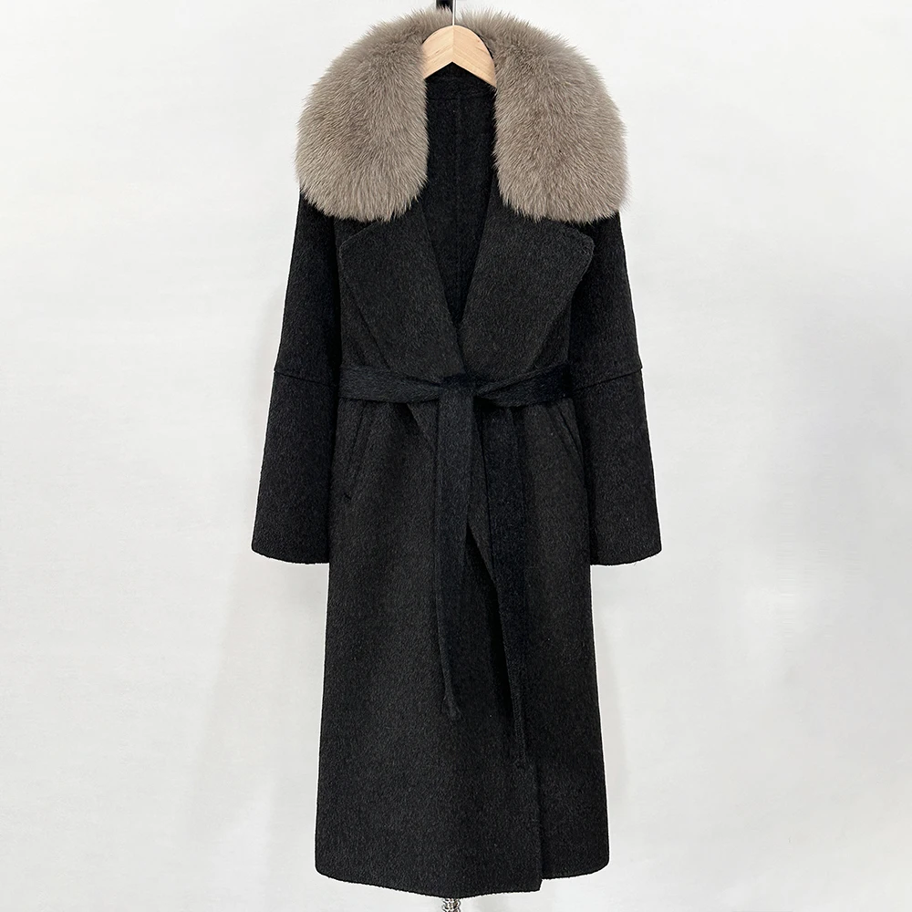 الواقع معطف الفرو الصوفية النساء الخريف الإناث الثعلب الفراء سترة موضة جديدة معطف الصوف الدافئ الربيع طويلة كبيرة الفراء الحقيقي طوق أنيقة #4