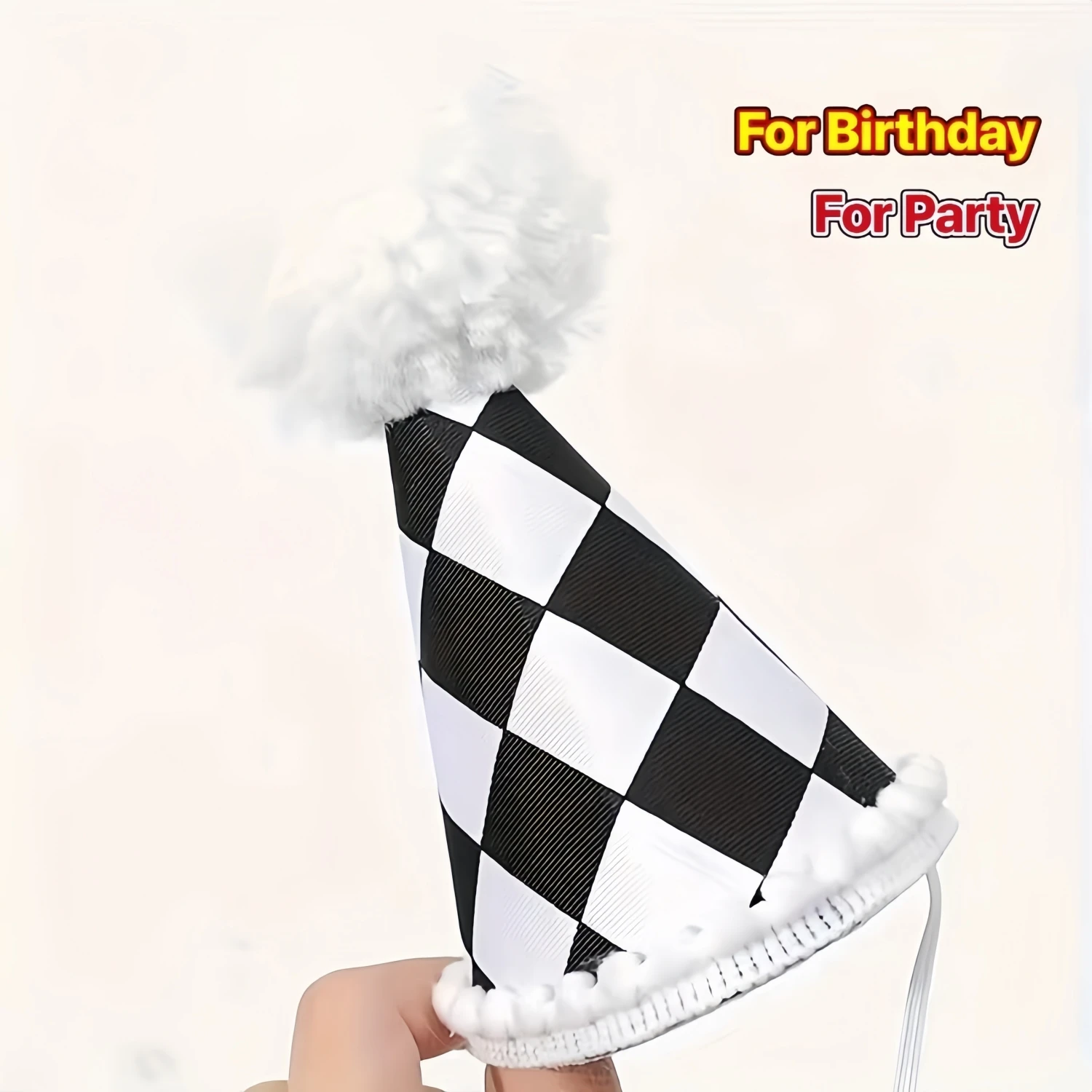 Geburtstagshut im Rennstil, schwarz-weiß kariert, die perfekte Wahl für Partydekorationen, Foto-Requisiten, ideal für festliche Zusammenkünfte. – Detail 7