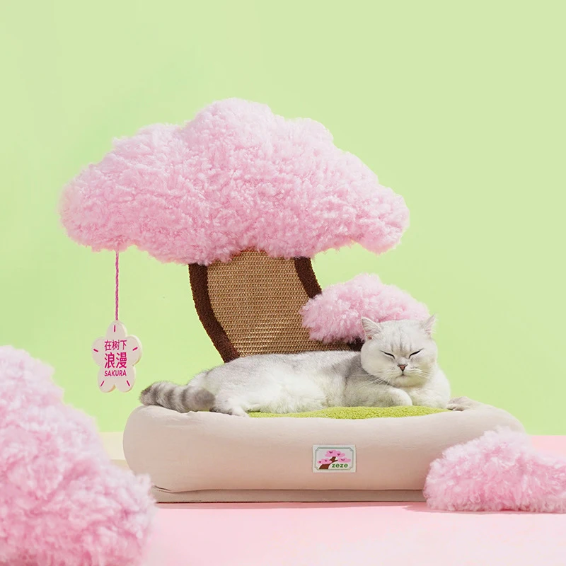 Cat Scratching Beds Multifunctional Pet Sleeping Rest Nest Cute Cherry Tree Cats Scratch Sofa