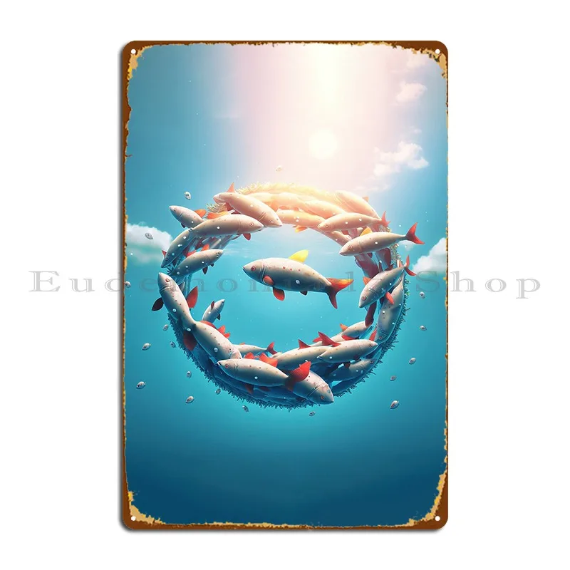 Beautiful Shoal Of Fish Swimming In A Circular Formation Metal Sign Party Club Poster Printed Cave Tin Sign Poster