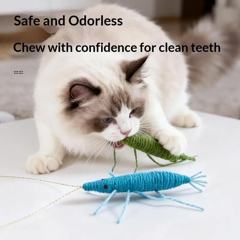 Catnip Woolen Prawn Cat Toy Interactive Simulation Insect Design Fun Chew Play Toy for Indoor Cats Kitten Enrichment