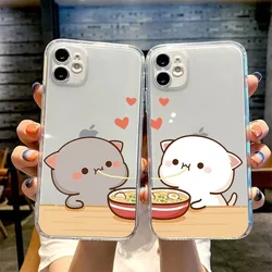 Funny Cartoon Heart Cat Paired Couple Phone Case for iPhone 15 16 13 11 12 14 Pro Max 13Mini 7 8 14 Plus SE3 Clear Lovers Covers