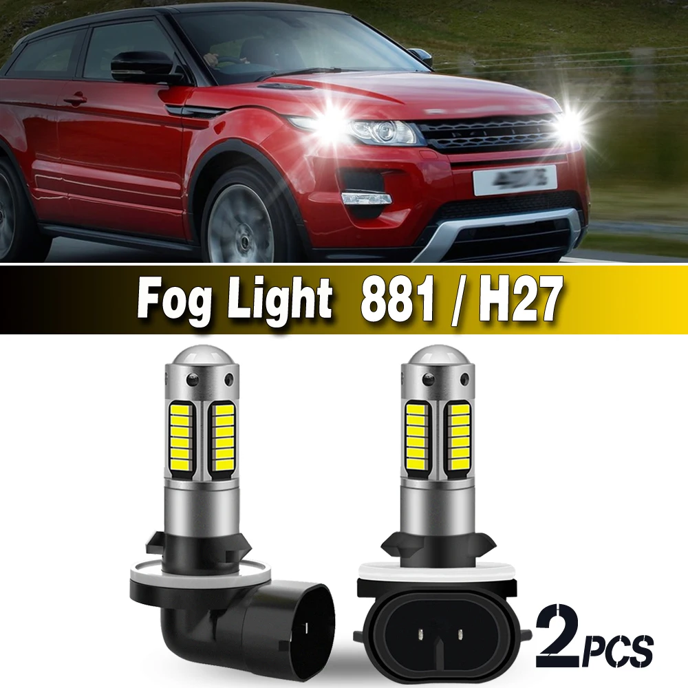 2X 881 H27W/2 High Power LED Car Bulbs H27 Auto LED Fog Lamp DRL Daytime Running Vehicle External Lights White 12V 6000K
