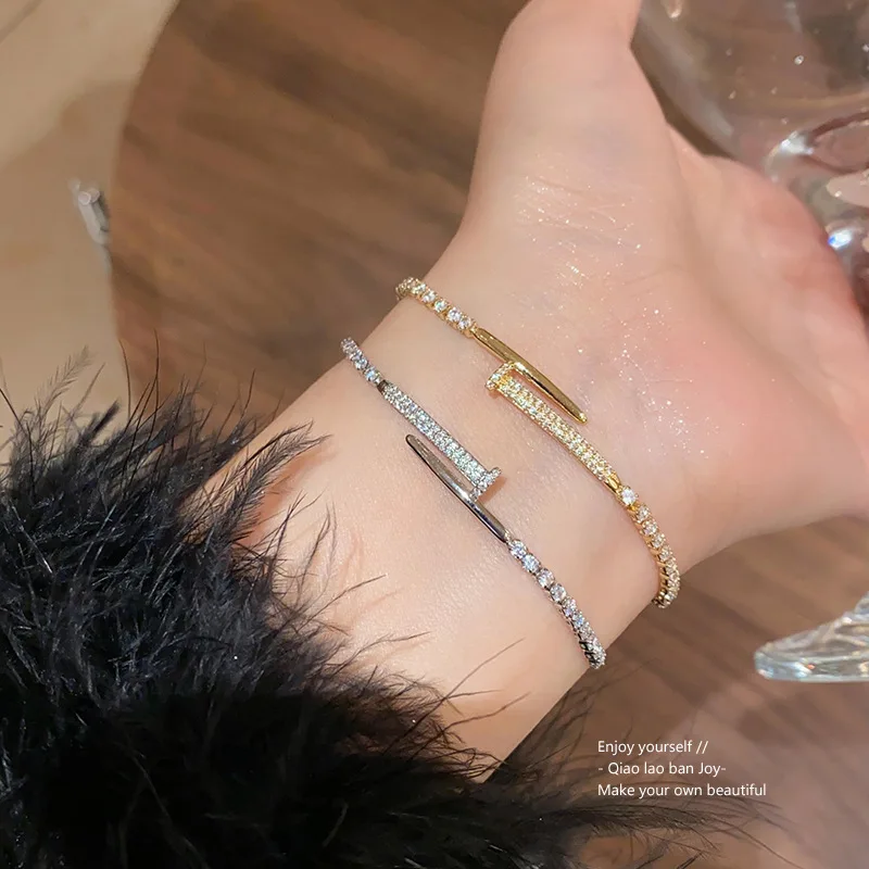 2026 New Trendy Nail Bracelet for Women Zircon Inlaid Drawstring Ball Adjustable Chain Bracelet Minimalist Daily Party Jewelry