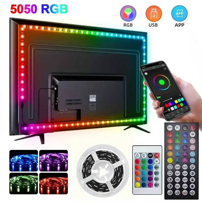 

Smart Led Strip Light 5050 RGB USB 5V Bluetooth APP Remote Control Led Tape Diode Flexible Ribbon Lamp for TV Festival Backlight