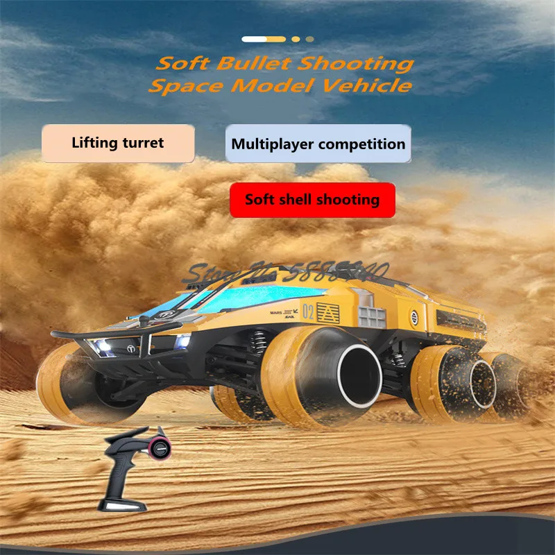 6WD RC Space Mars Probe Model Toy Car 2.4G Intelligent Liftable Turret Capable Of Launching Soft Bombs Multiplayer Combat Toy