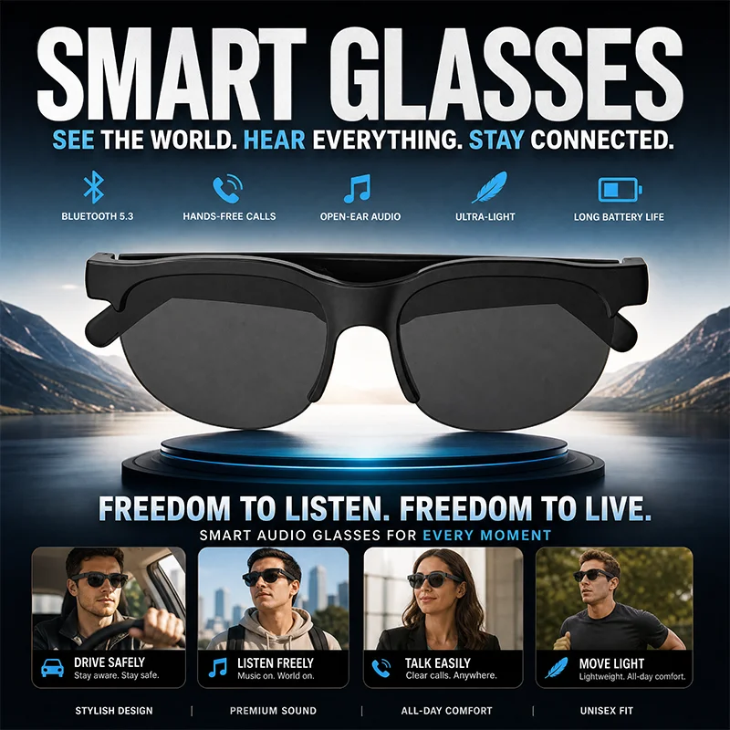 Smart Bluetooth Sunglasses Glasses Call Outdoor Sports Headphones V5.3 HIFI Black Technology Anti-touch UV For Men And Women