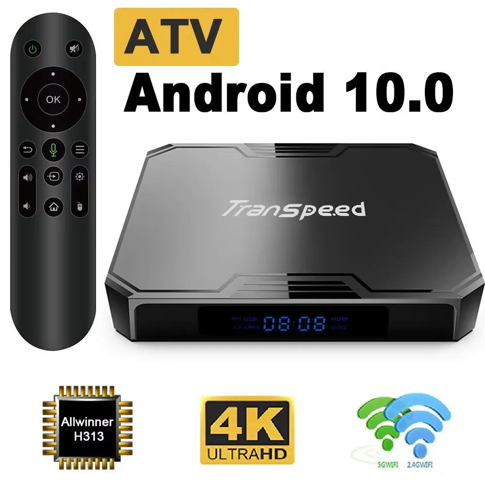 

Transpeed ATV Android 10 TV Box Allwinner H313 With Voice Assistant TV Apps BT5.0 Dual 100M WiFi 4K 3D TV Box Set top Box