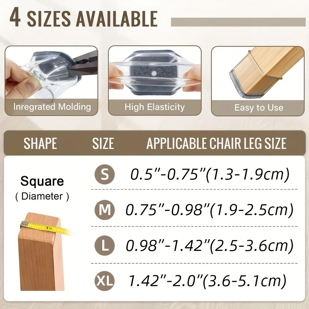 16PCS Chair Leg Floor Protectors for Hardwood Floors, Thick Silicone Rubber Covers, Scratch-Resistant & Noise Reducing