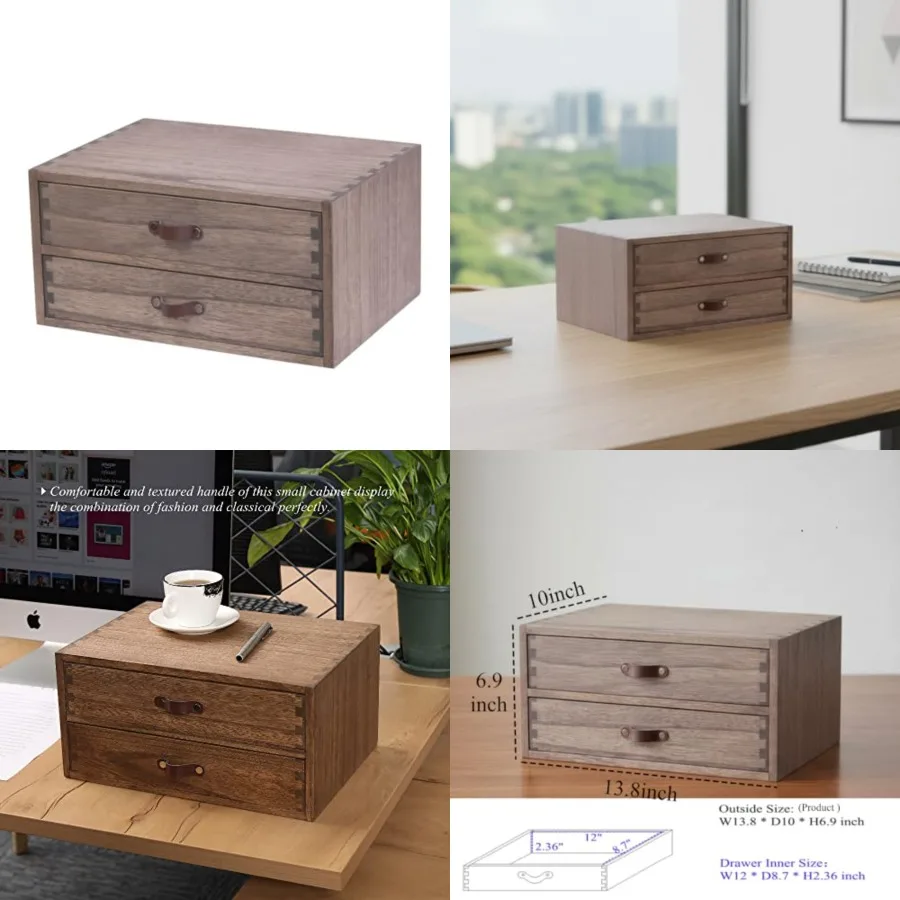 

Wood 2 Drawer Desktop Organizer Cabinet - Desk Storage Box for Kitchen Counter, Dresser Tabletop - Wooden File Organizer Printe