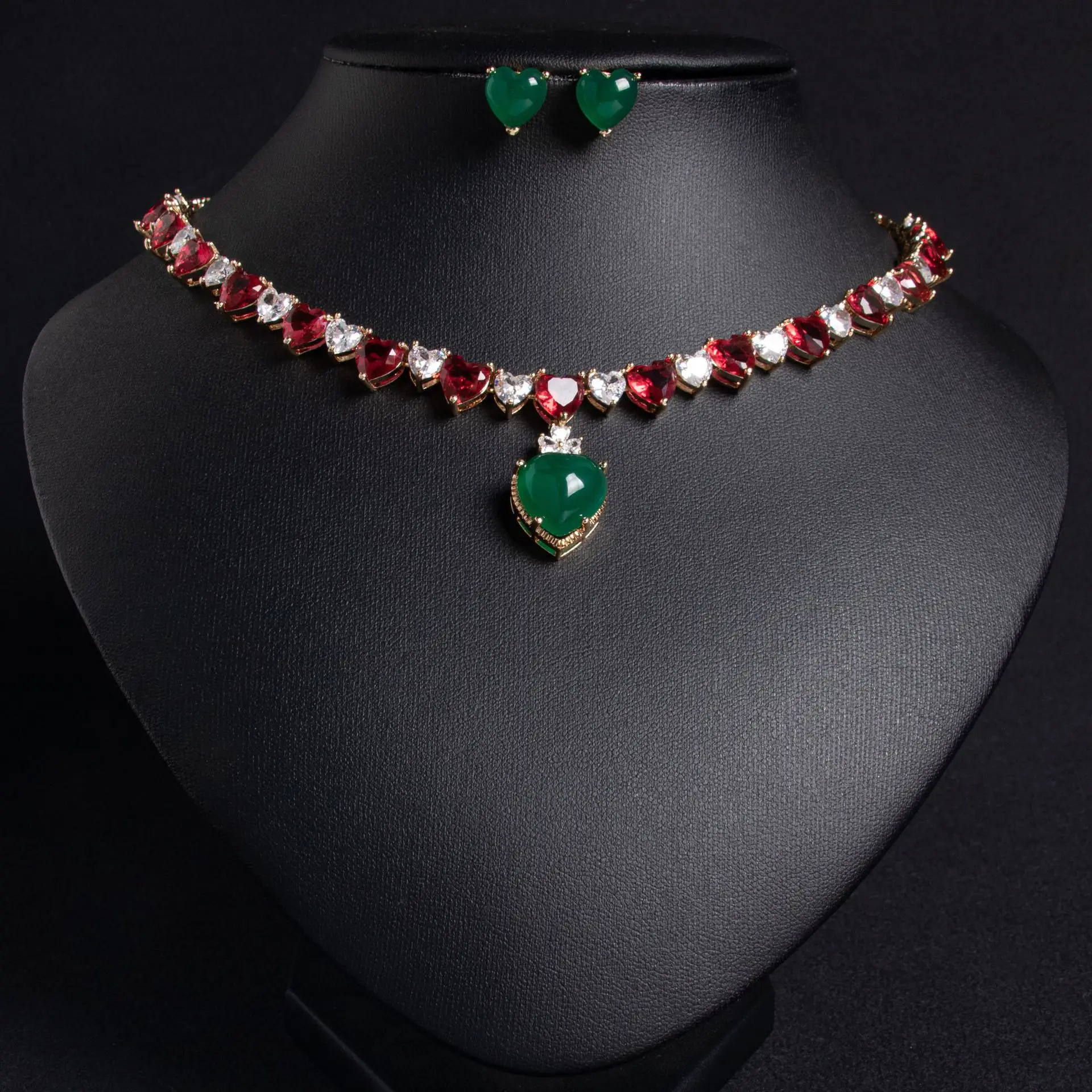 

Bride Zircon Heart Pendant Necklace And Earrings Set Sparkling Wedding Jewelry Accessory