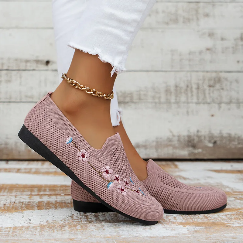 Women Sneakers Mesh Breathable Floral Comfort Mother Shoes Soft Solid Color Fashion Female