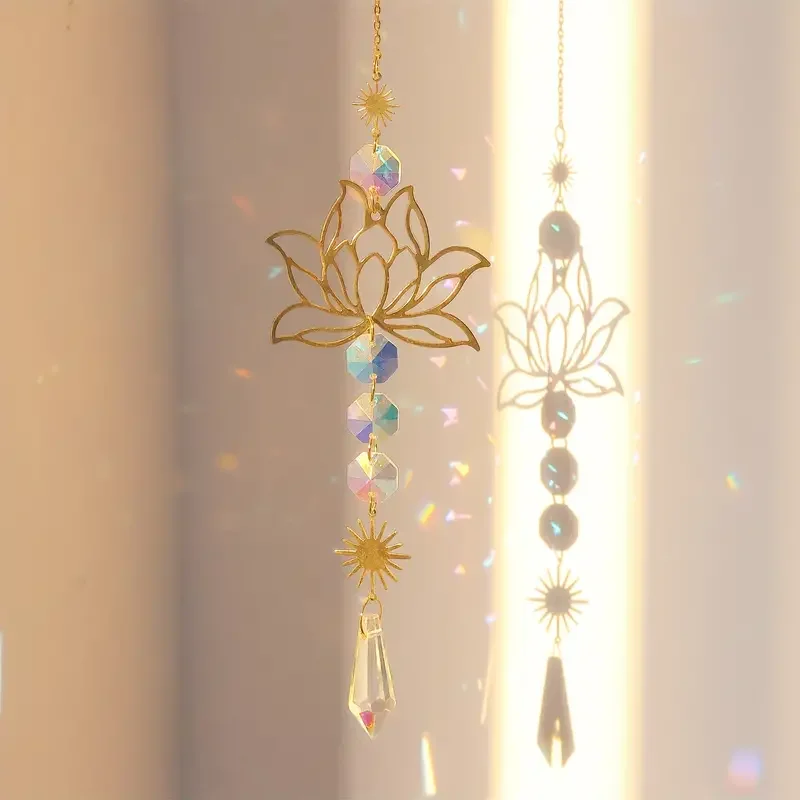 1Pc MetalLotusandArtificial Crystal Suncatcher Charm Handmade Applicable Home Wind Chime Pendant Outdoor Garden Plant Decoration image 5
