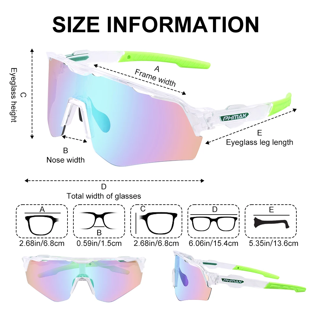 PHMAX Cycling Sunglasses Bicycle Goggles Sports Polarised Chromatic Sunglasses Mountain Bike Racing Running Windproof Eyewear