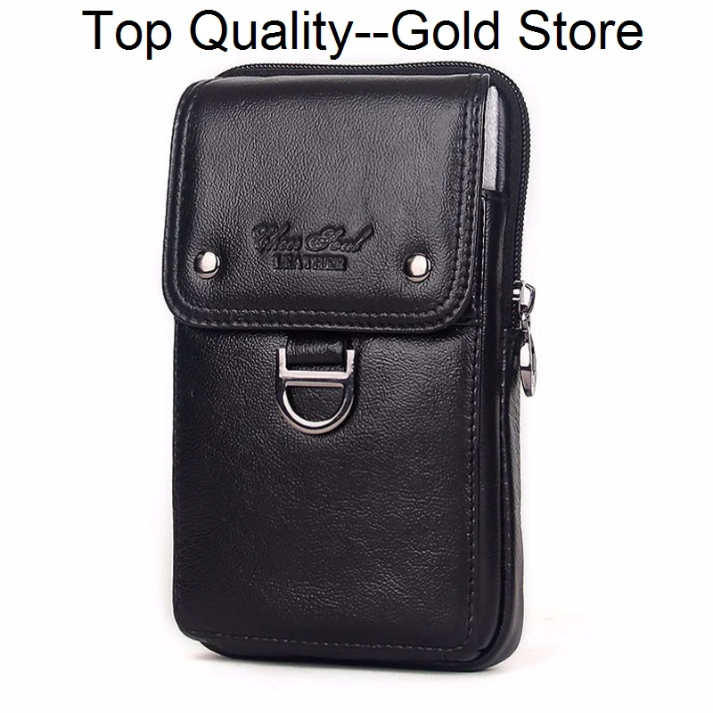 Men Genuine Leather Waist Pack Zipper Wallet Cell/Mobile Phone Pocket Cigarette Case Bag Cross Body Male Fanny Money Bags