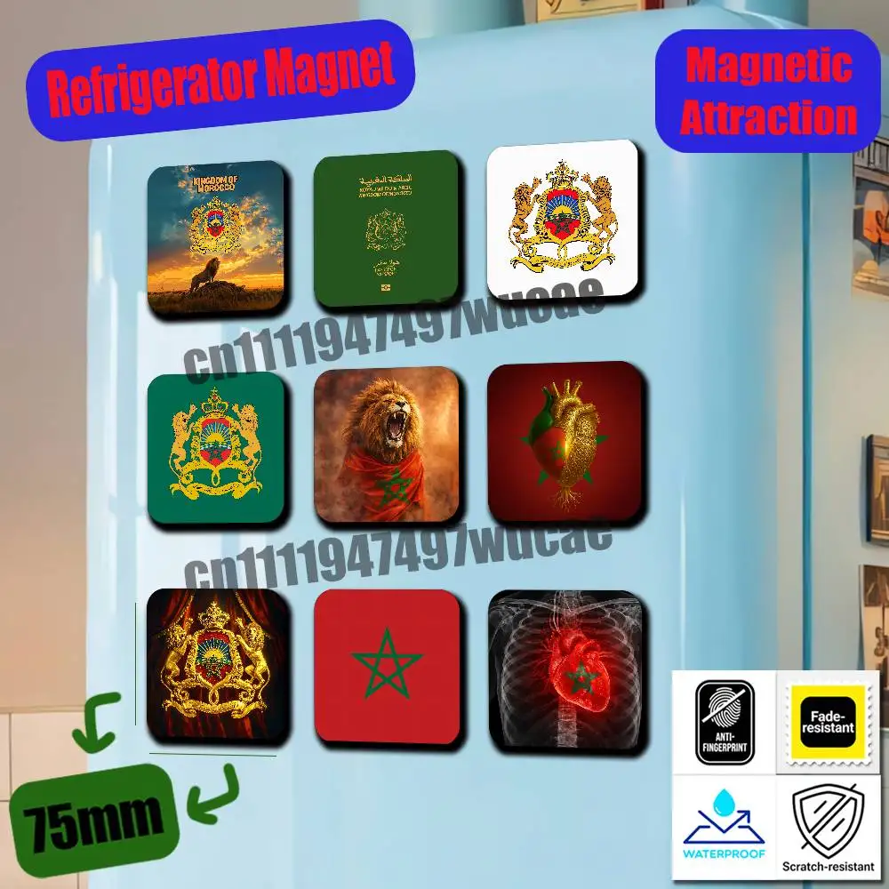 For Flag Morocco National Emblem Logo Fridge Magnets Freezer Metal Cabinet Custom Refrigerator Magnetic Card Case