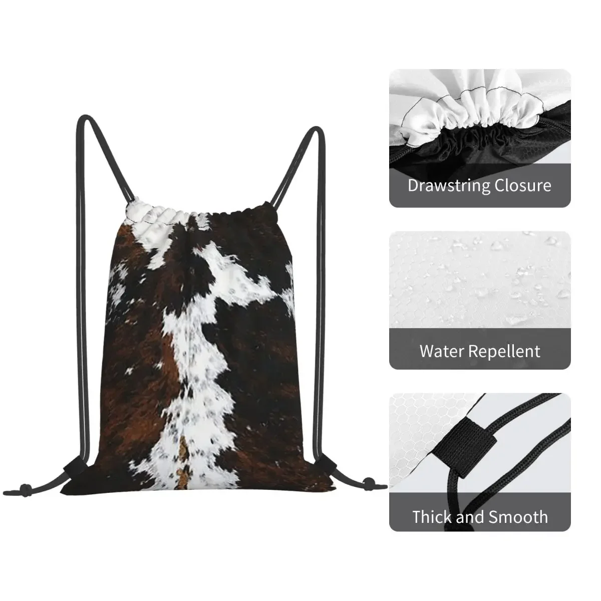 Stylish Cow Fur Cowhide Texture Cow Skin Print Patter Backpacks Fashion Drawstring Bags Shoes Bag Book Bags for Man