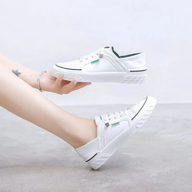 White Canvas Casual Women\'s Shoes Trend 2024 Hit Spring Comfortable and Elegant Flat Cute Fashion Low Autumn Chunky Woman Shoe