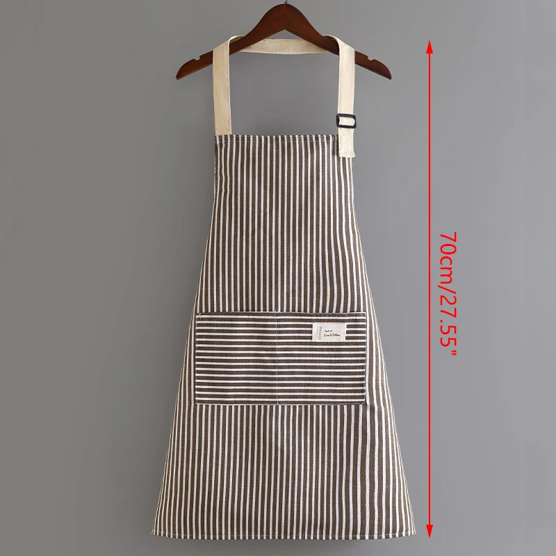 Sleeveless Apron Breathable Hanging Neck Apron Restaurant Special Cotton Linen Home Cleaning Kitchen Apron Vertical Stripe