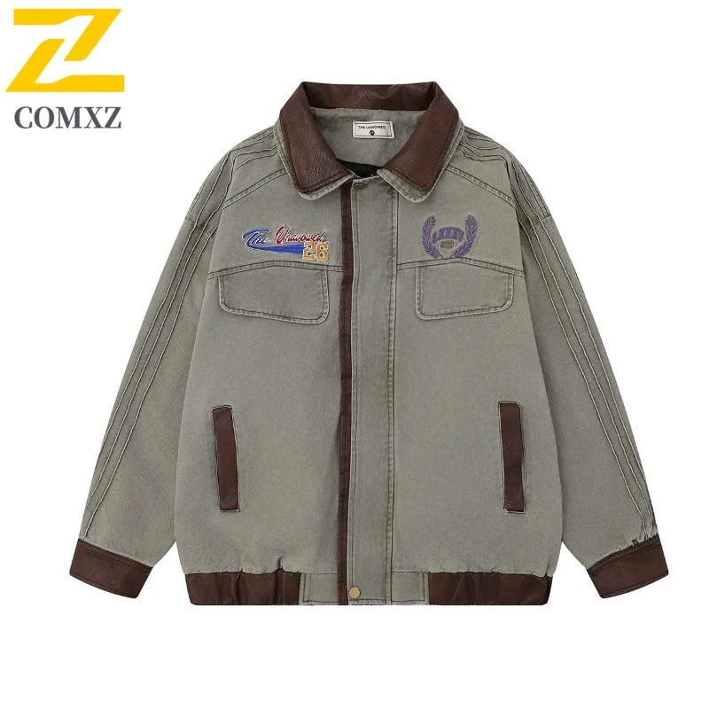 

COMXZ Men Denim Windbreaker Jacket New Breathable Hiking Trip Casual Gatherings Man Clothes Jackets Daily Walk Durable Jackets