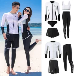 2024 Rash Guard Women Long Sleeve Couples 5 Pieces Swimsuit Surfing Pad Long Pant Men 3 Piece Zipper Swimwear Bathing Suits