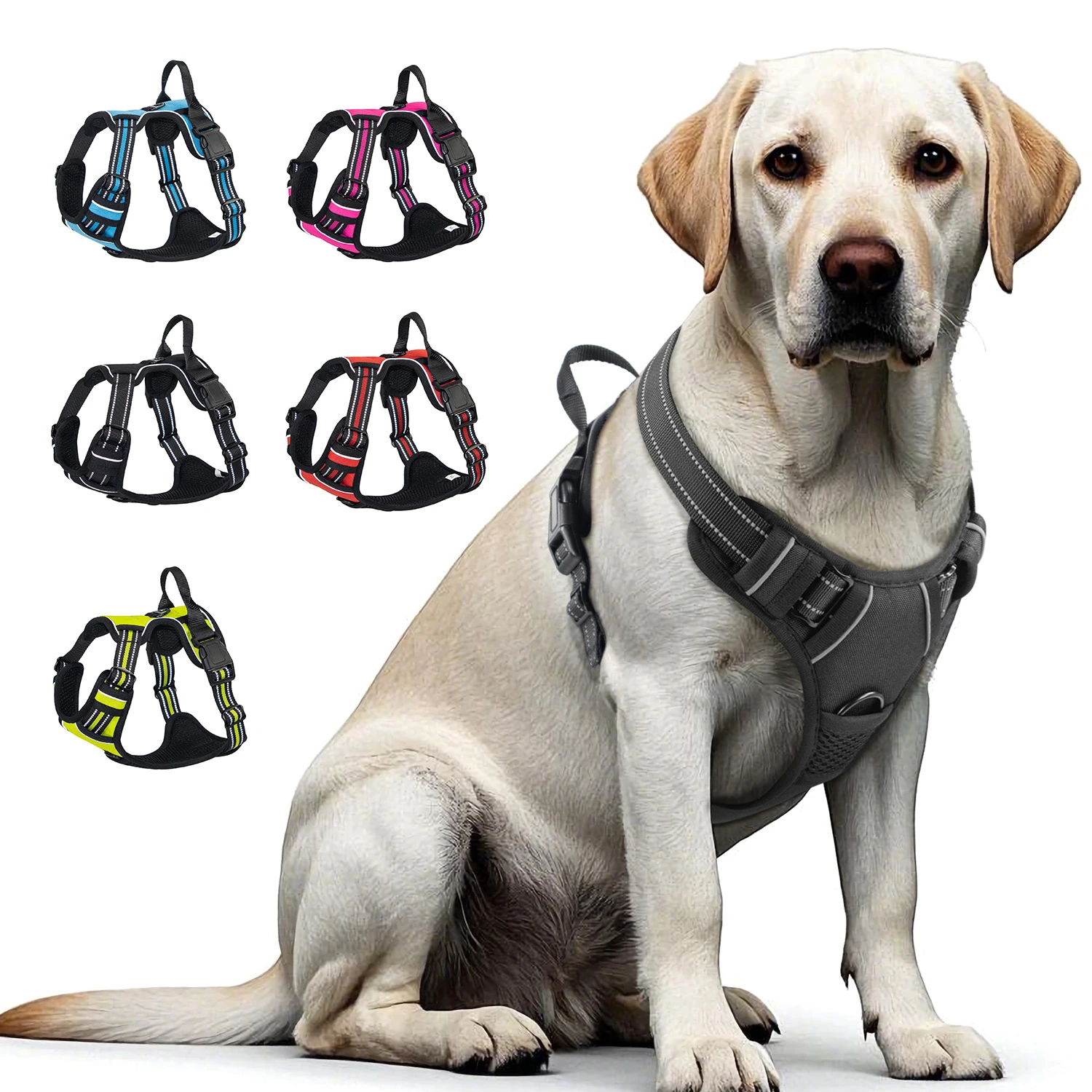 

Dog Harness with Handle for Medium/Large Dogs, Adjustable Reflective No-Pull Walking Vest heavy duty dog harness