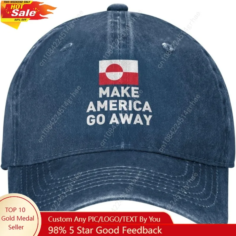 

Make America Go Away Greenland Flag Hat Washed Denim Distressed Baseball Cap for Men Women