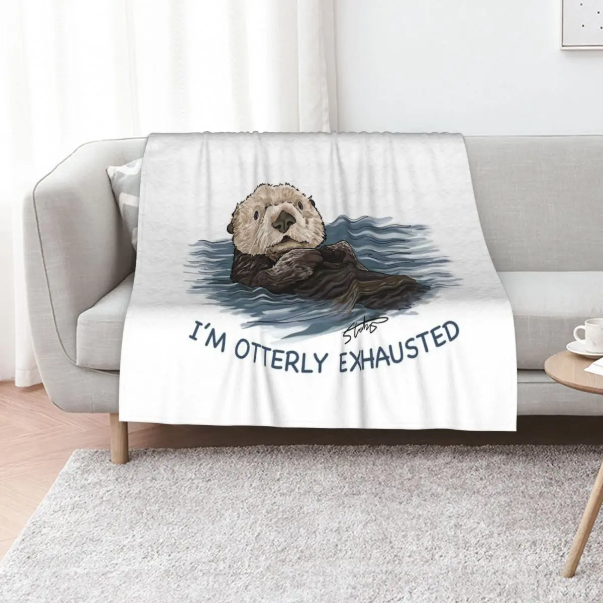 Sea Otter Sketch I'm Otterly Exhausted Throw Blanket Designers Sofa Quilt wednesday funny gift Soft Beds for winter Blankets