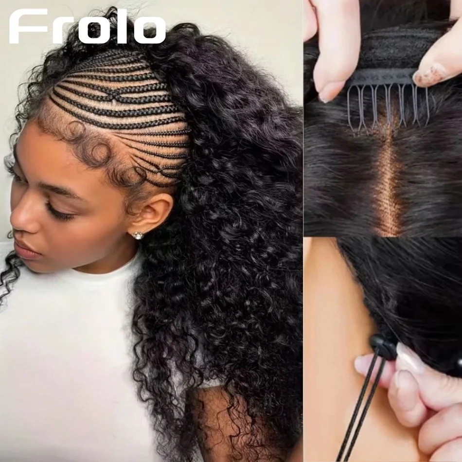 30 40 Inch Deep Wave Hair Half Wigs Wear and Go With Drawstring Flip Over Glueless Curly Raw Human Hair Wigs Water Wave Half Wig