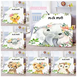 Custom Name Soft Flannel Throw Blankets, Personalized Blanket, Cute Cartoon Animal, Baby Girl, Boy, Kids, Gifts