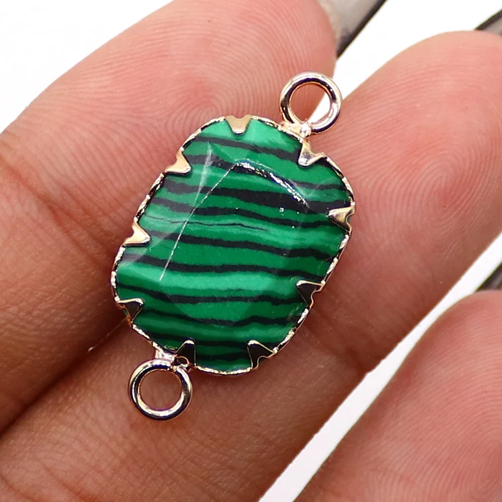 1pc Rectangular Classic Geometric Faceted Natural Stone Crystal Tiger Eye Rimmed Electroplated Double-Hole Pendant DIY Jewelry