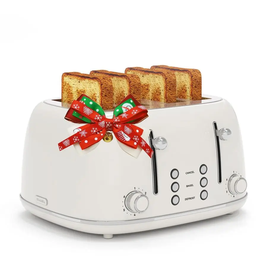 4 Slice, Retro Stainless with 6 Bread Shade Settings,1.5Wide Slots Toaster with Cancel Defrost Reheat Functions,Dual Independent