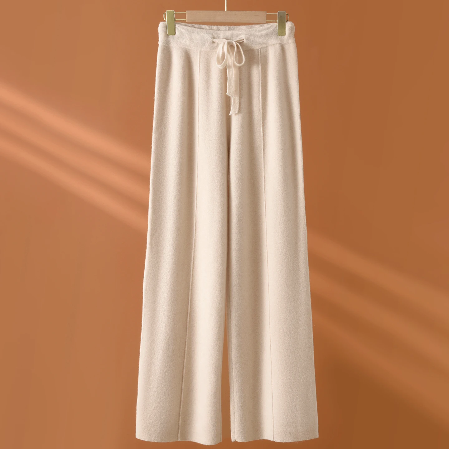 Women Wide Leg Pants Front Seam 100% Merino Wool Trousers Autumn Winter New Casual Fashion Knitted Female Basic Cashmere Pants