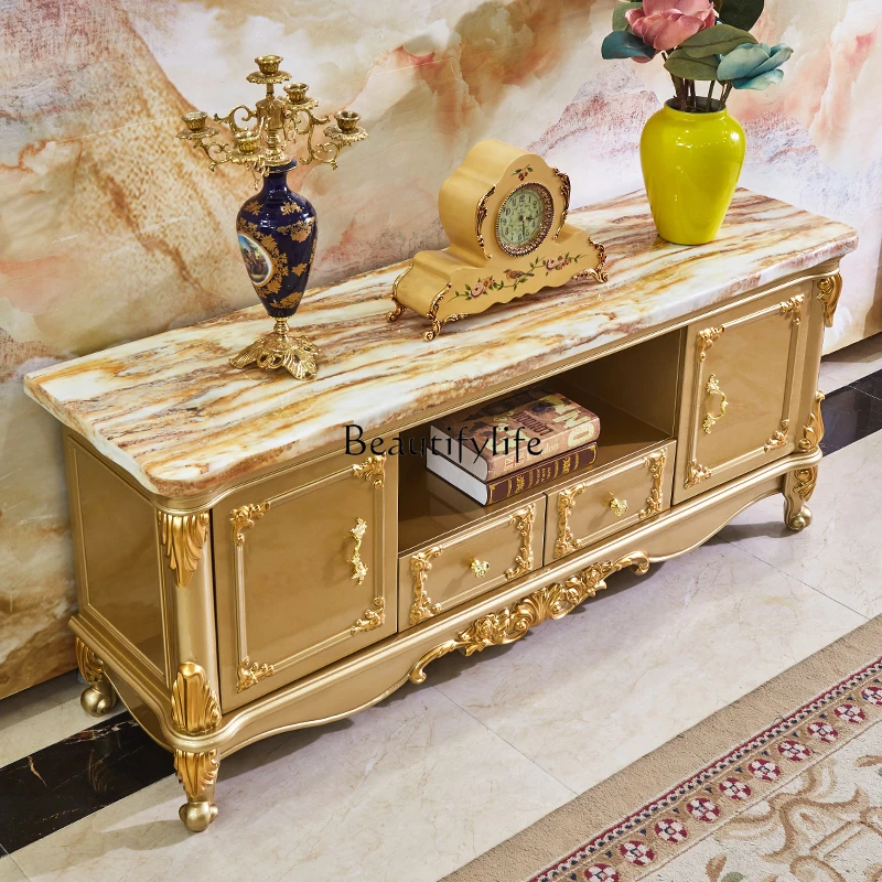 

European marble solid wood multi-functional locker small apartment living room partition TV cabinet