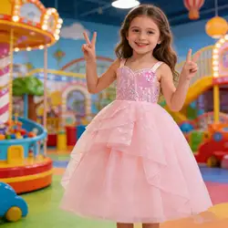 Girls Sequin Pink Glinda Dress Sleeveless Children Dreaming halloween Princess Dress Movie WIcked Role-play Costume Girls Gown