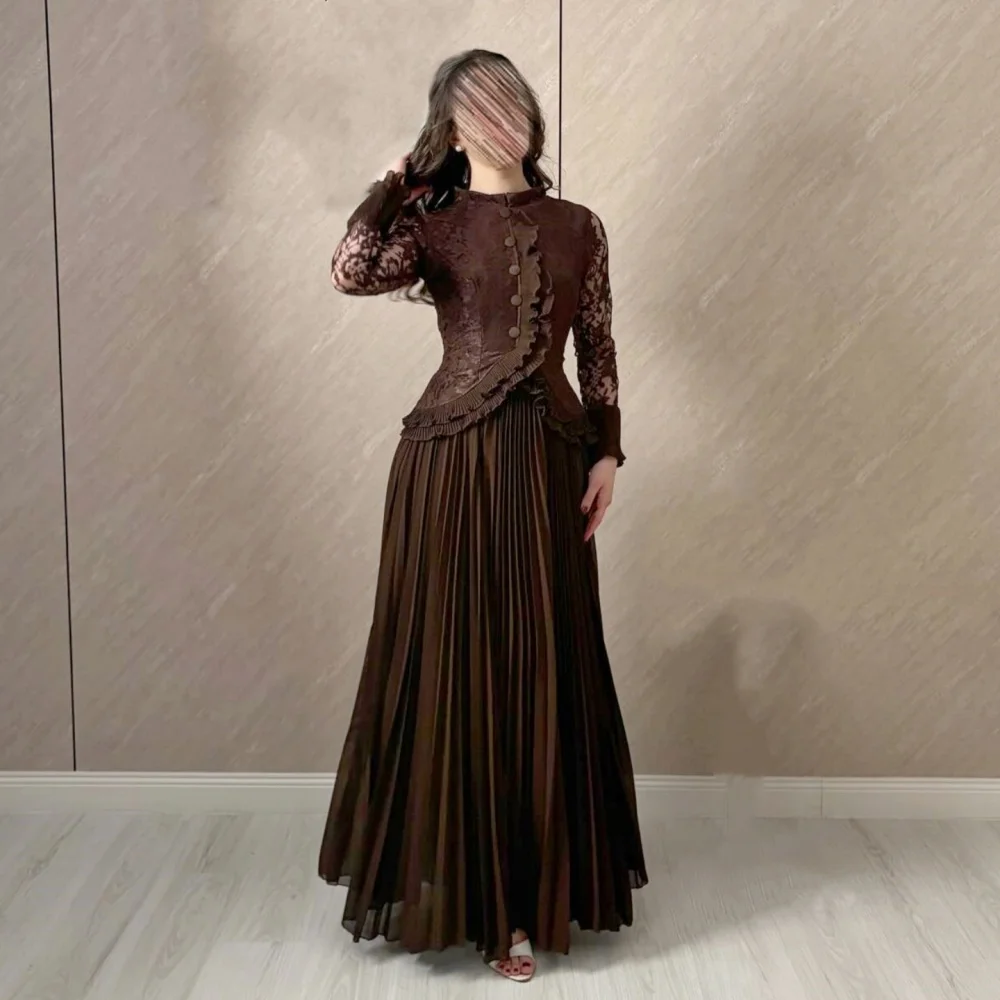 Maßgeschneidertes Hochwertiges Formelles Abendkleid mit Langen Ärmeln, Plissiertes A-Linien-Kleid, Maßgefertigte Elegante Party- und Hochzeitskleider
