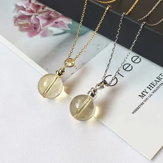 

Natural Citrine Charm Jewelry Crystal 925 Sterling Silver Chain Gemstone Lucky Bead Pendant Necklace For Women Girls Wealth Gift