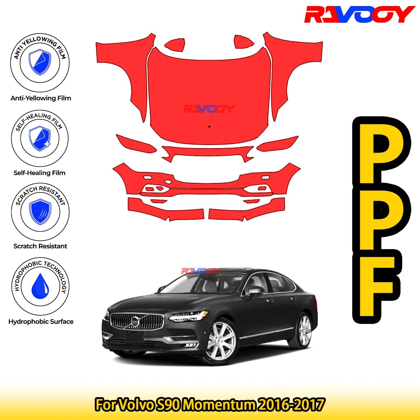 

For Volvo S90 Momentum 2016-2017 Glossy Matte Black Precut front PPF Kit Paint Protection Film
