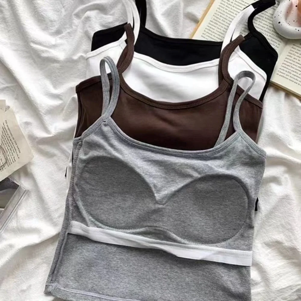 قميص قصير جديد بدون أكمام بلون سادة مع وسادة صدر ملابس خارجية قصيرة سترات ملابس داخلية هدية