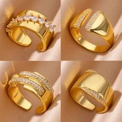 Luxury Water Drops Zircon Rings for Women Stainless Steel Gold Color Wedding Couple Ring Aesthetic Jewelry Gift anillos mujer