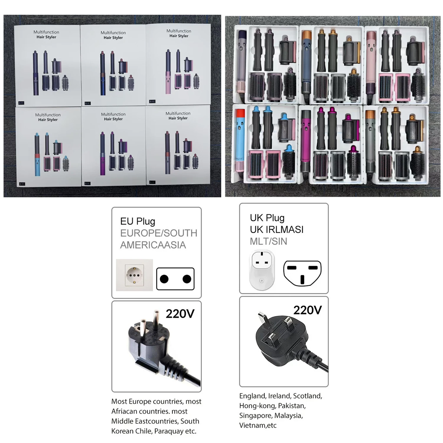 220V 헤어 컬러 6In1 멀티 헤어 스타일러 컬링 아이언 뜨거운 공기 브러시 20/30mm 자동 컬링 배럴 소프트 스트레이트 브러쉬 HairDrye