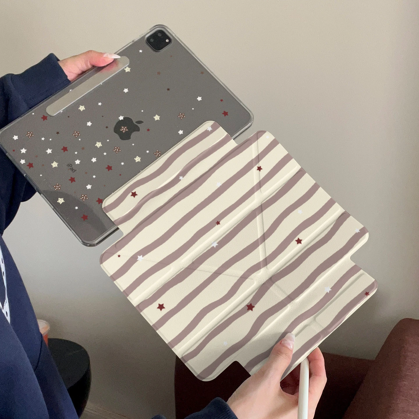 Brown Full Screen Stripe Y2K Cover For iPad Pro 13 11th M5 M4 12.9 A16 10 8 7 9th 10th Air 11 M2 M3 Mini Separation Tablet Case
