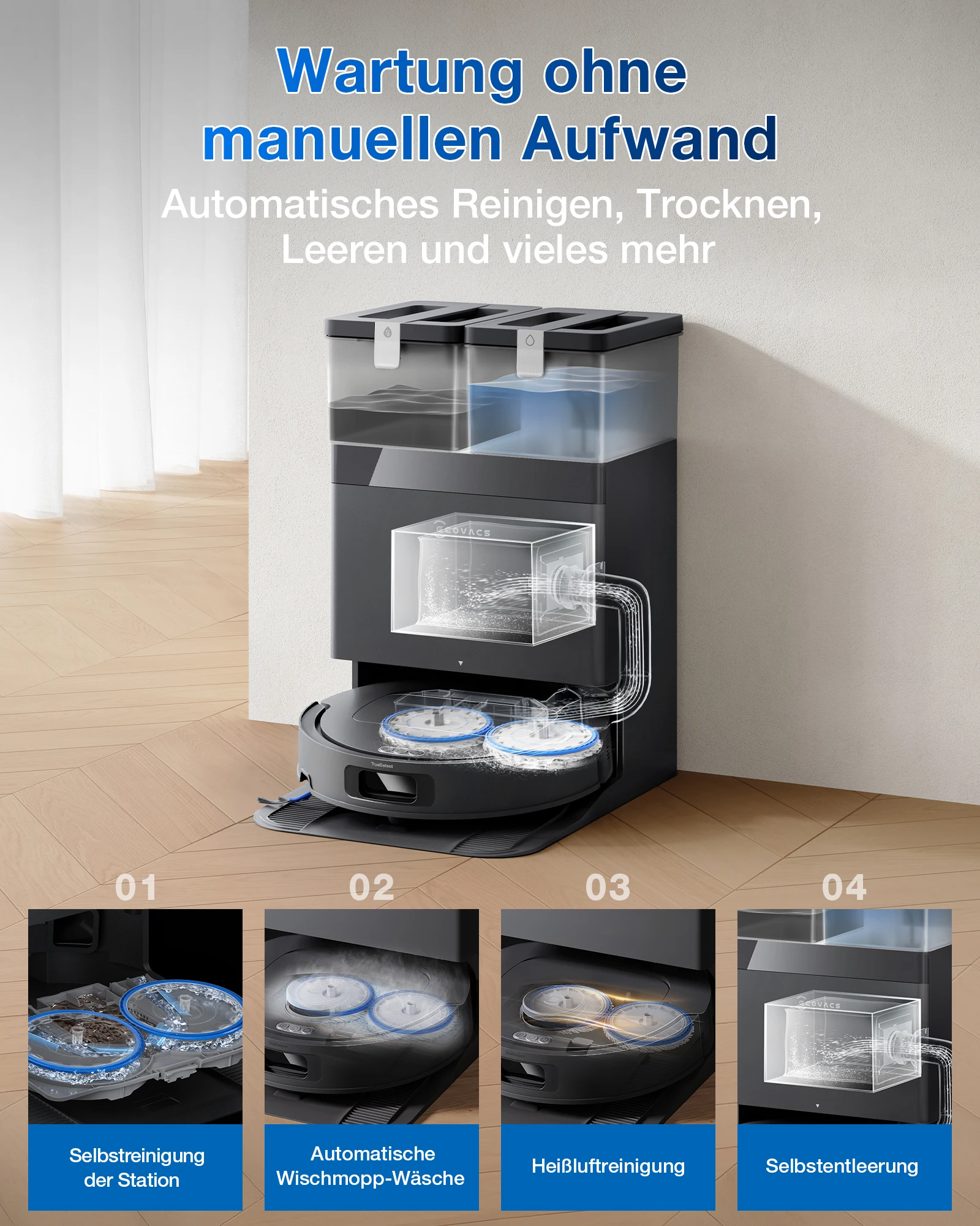 Robot aspirador ECOVACS Deebot T30e Omni con función de limpieza, potencia de succión de 25.000 Pa | Limpieza OZMO Turbo 2.0, cepillo principal triple en V antienredos ZeroTangle 3.0, Omni-Station, secado a 45 °C 5