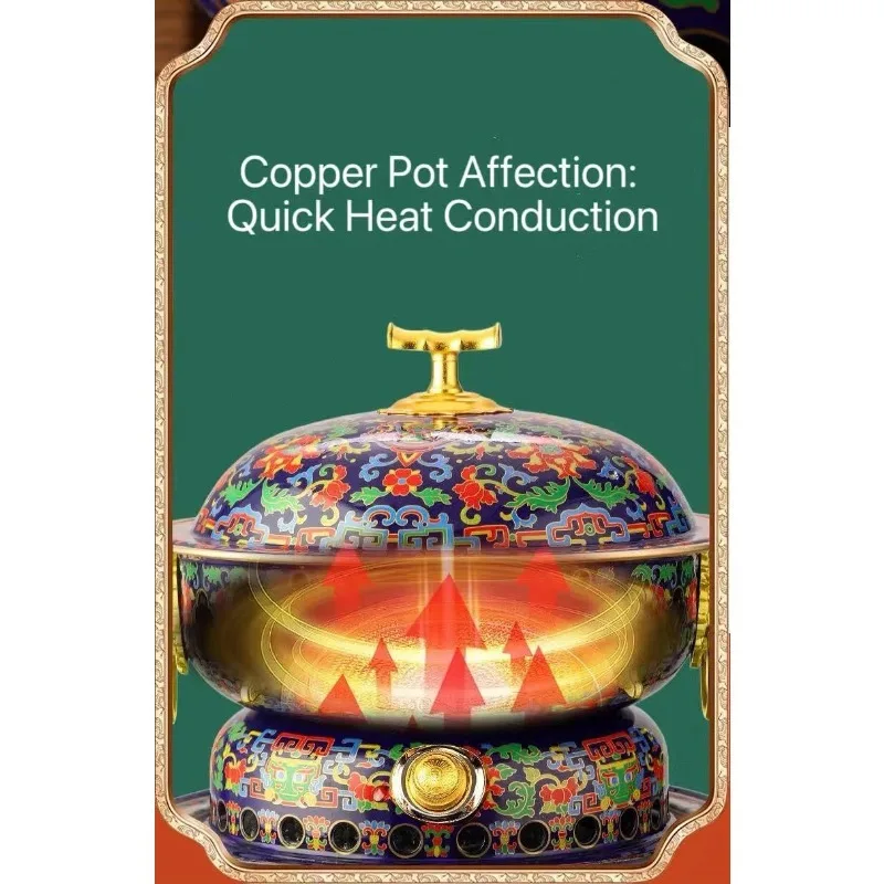 Large-Capacity Brass Stove Enamel Shell Heat Resistant Classic Yellow Blue Pattern Oriental Design Hot Pot Stove for Kitchen